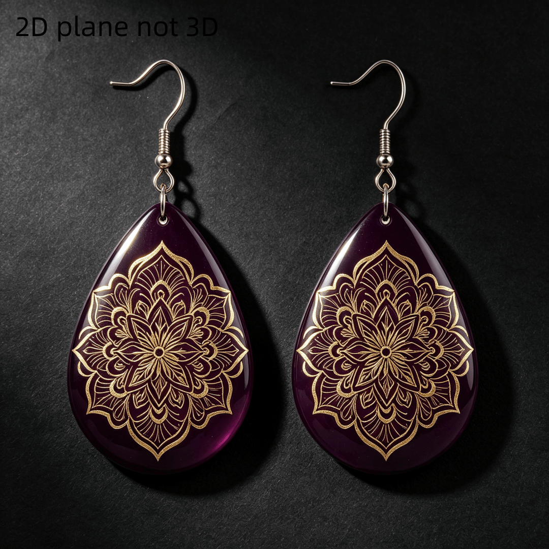 Women's Deep Purple Golden Mandala Teardrop Dangle Earrings